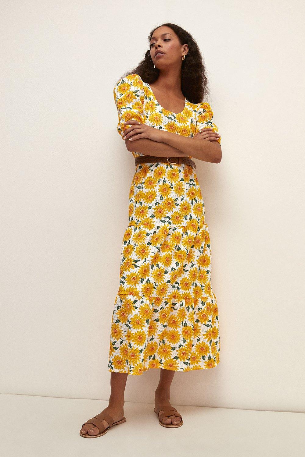 Textured Tiered Sunflower Midi Dress ...